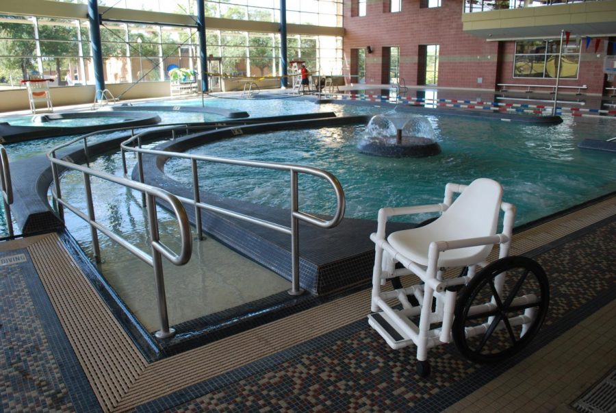 This PVC pipe wheelchair and ramp allow students to access the shallow end of the pool. Photo courtesy of Macy Frazier.