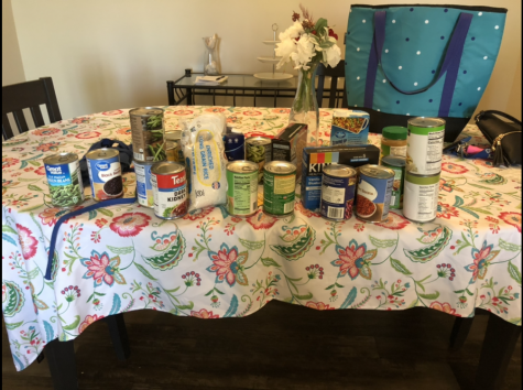 A collection of food provided by the Food Pantry.