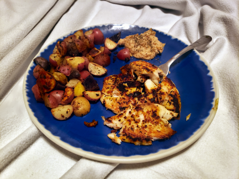 Lemon pepper tilapia and pan-fried baby potatoes. Photo by Jessica DeMarco-Jacobson.
