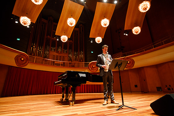 Photo of a student practicing at the Schwob School of Music. Photo provided by CSU.