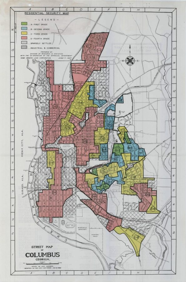 Map of redlined areas of Columbus, 1937, provided by Mapping Inequality.