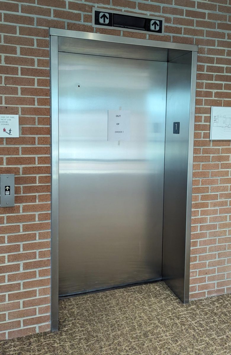 One of two elevators in the Synovus Center; has been out of order for a month as of April 16